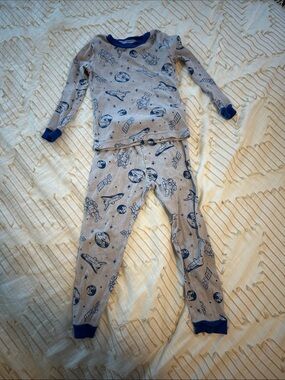 Children's Space Print Long Sleeve Pajama Set - Blue